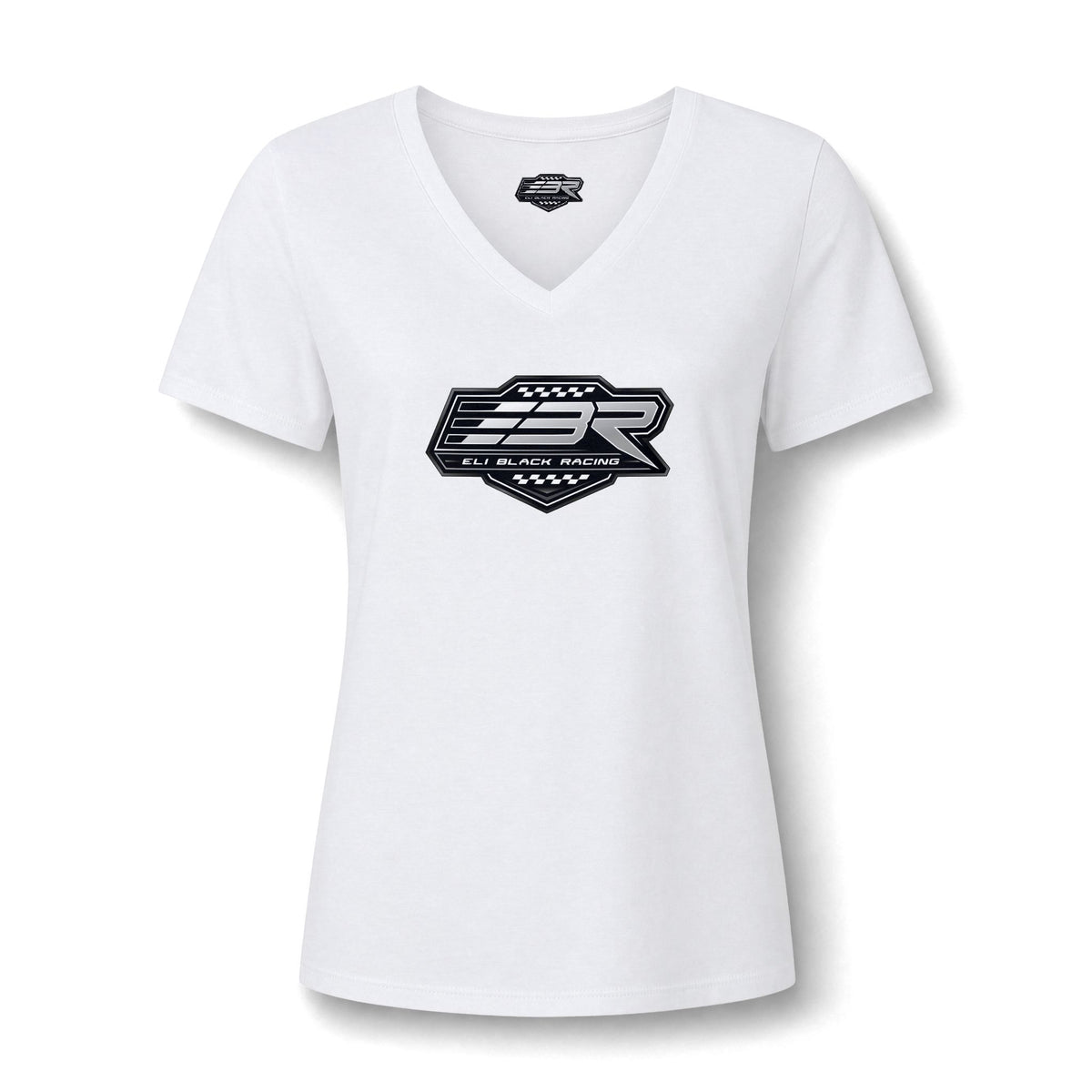 Ladies Black & White Logo V-Neck Tee