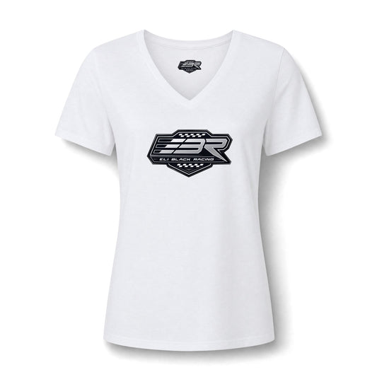 Ladies Black & White Logo V-Neck Tee